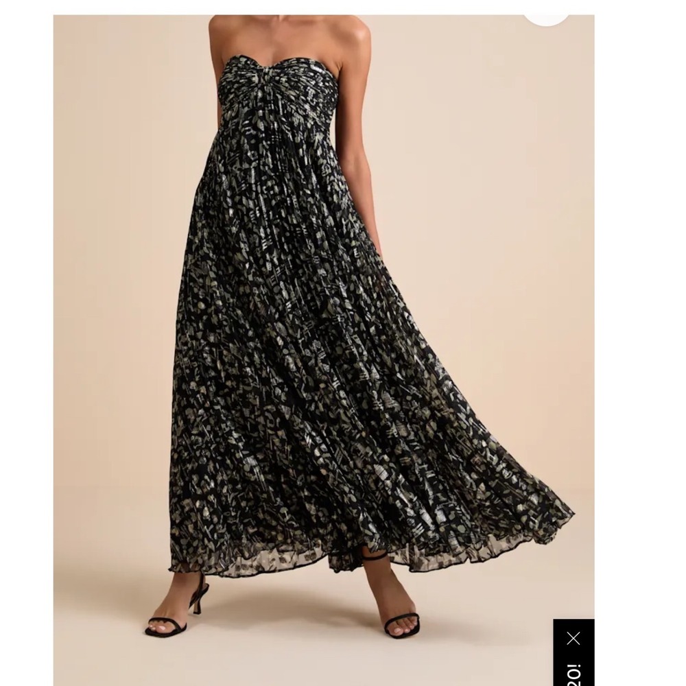 Lulus Dress Lynwen Strapless Maxi L Black 2026 Abstract Pleated Chiffon‎ NWT